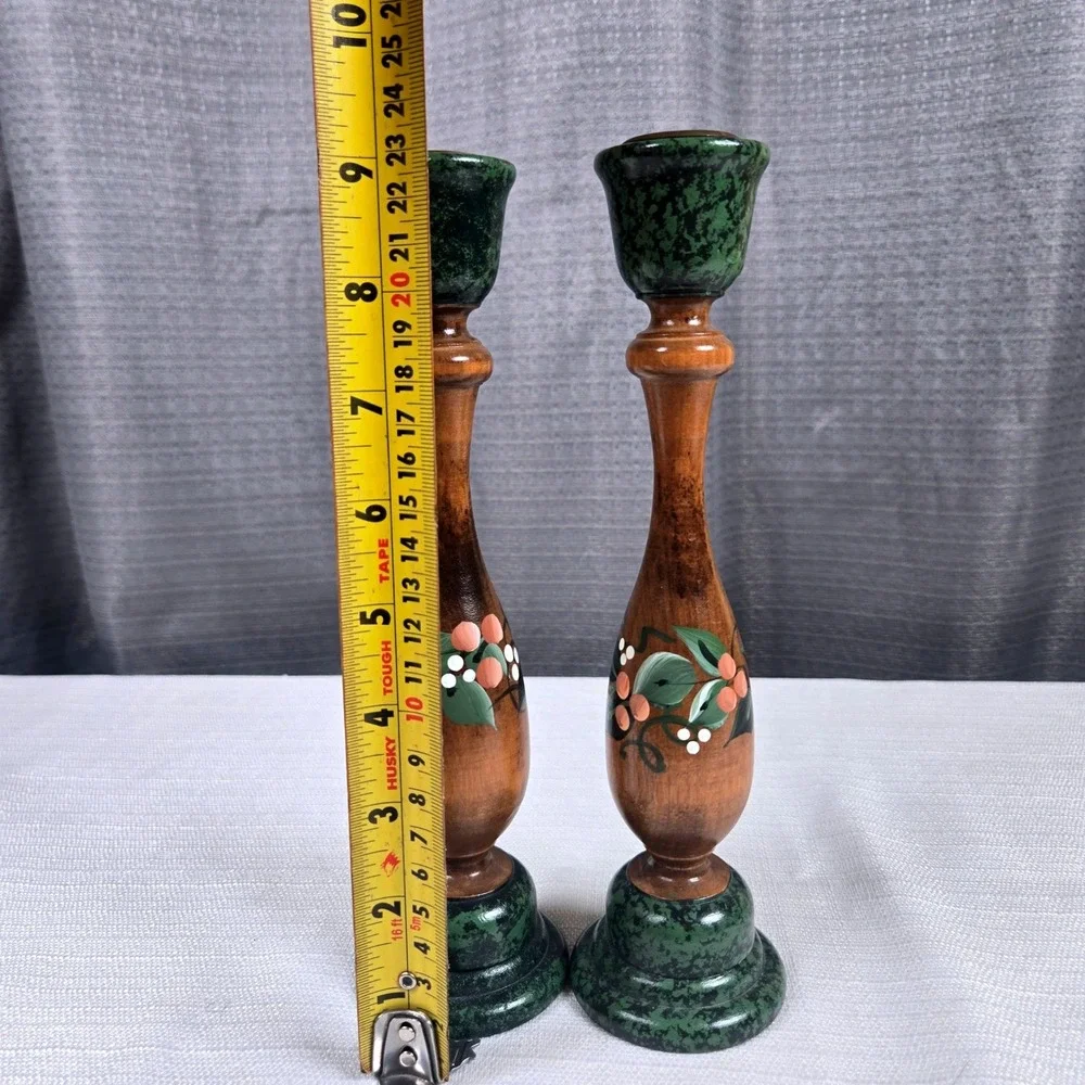 Whimsical Woodzels Wetzels Handcrafted Wood Floral Candle Holders Set Vermont